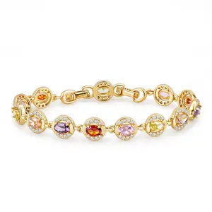 MEIITRUE 14K Gold Plated Multi Colored Tennis Bracelet for Women, Hypoallergenic Cubic Zirconia Bracelet, Fashion Jewelry Gift for Girls