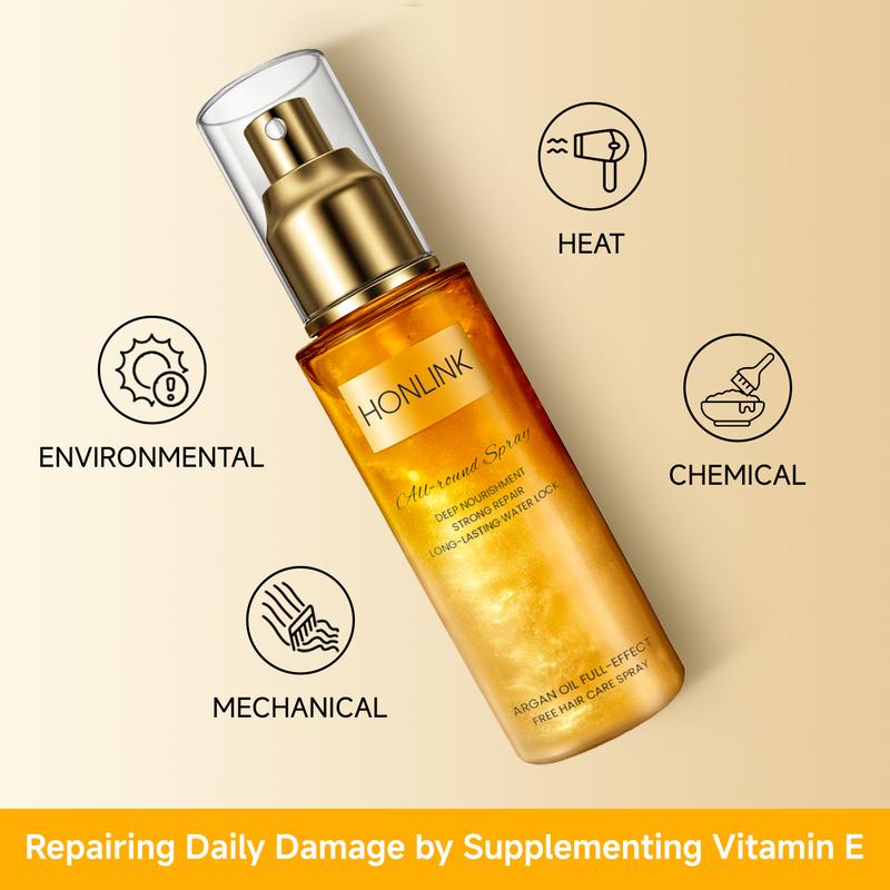 HONLINK All-In-One Leave In Multi-Tasking Leave-In Hair Spray, for All Hair Types, Heat Protection, Detangling & Frizz Control, Infused with Vitamin E & Argan Oil, Color Safe, Vegan