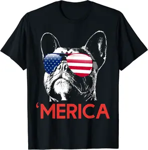 Merica French Bulldog American Flag 4th of July Frenchie T-Shirt - Tatyanata Shop 78B0964WP63Q