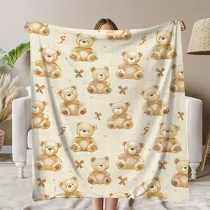Bear Digital Print Soft Polyester Knit Throw Blanket 280gsm – Contemporary Style Decorative Blanket for All Seasons, Ideal for Napping, Camping, Travel, Home and Office Use