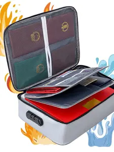File Bag with Lock Fireproof Waterproof 3 Layer File Storage Box, Secure Portable Travel Home Organizer Pouch