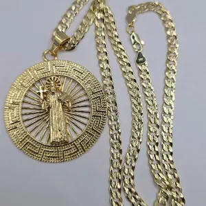 SAN BENITO/ SAINT BENEDICT Cuban link style necklace gold-plated beautiful 24"inches fancy design