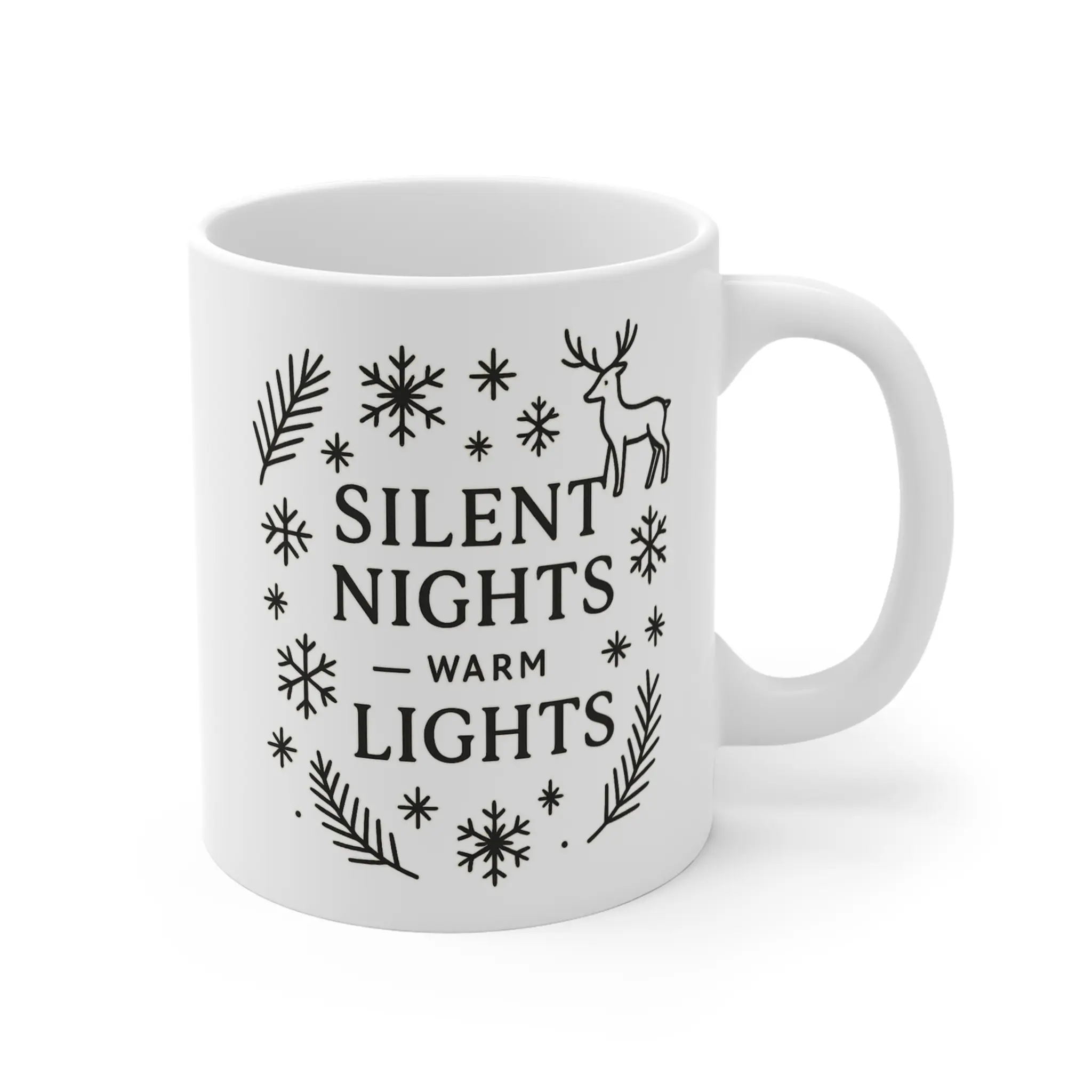 Cozy Holiday Mug, Silent Nights Warm Lights Gift, Christmas Decor, Winter Beverage Cup, Hot Cocoa Mug, Festive Coffee Mug