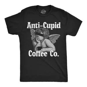 Mens Funny T Shirts Anti Cupid Coffee Co Sarcastic Valentines Day Caffeine Lovers Tee for Men Mens Funny T Shirts Cool Vintage Fashion T-Shirt Gift Classic Menswear Love Apparel for Men Funny Coffee Short Black -
