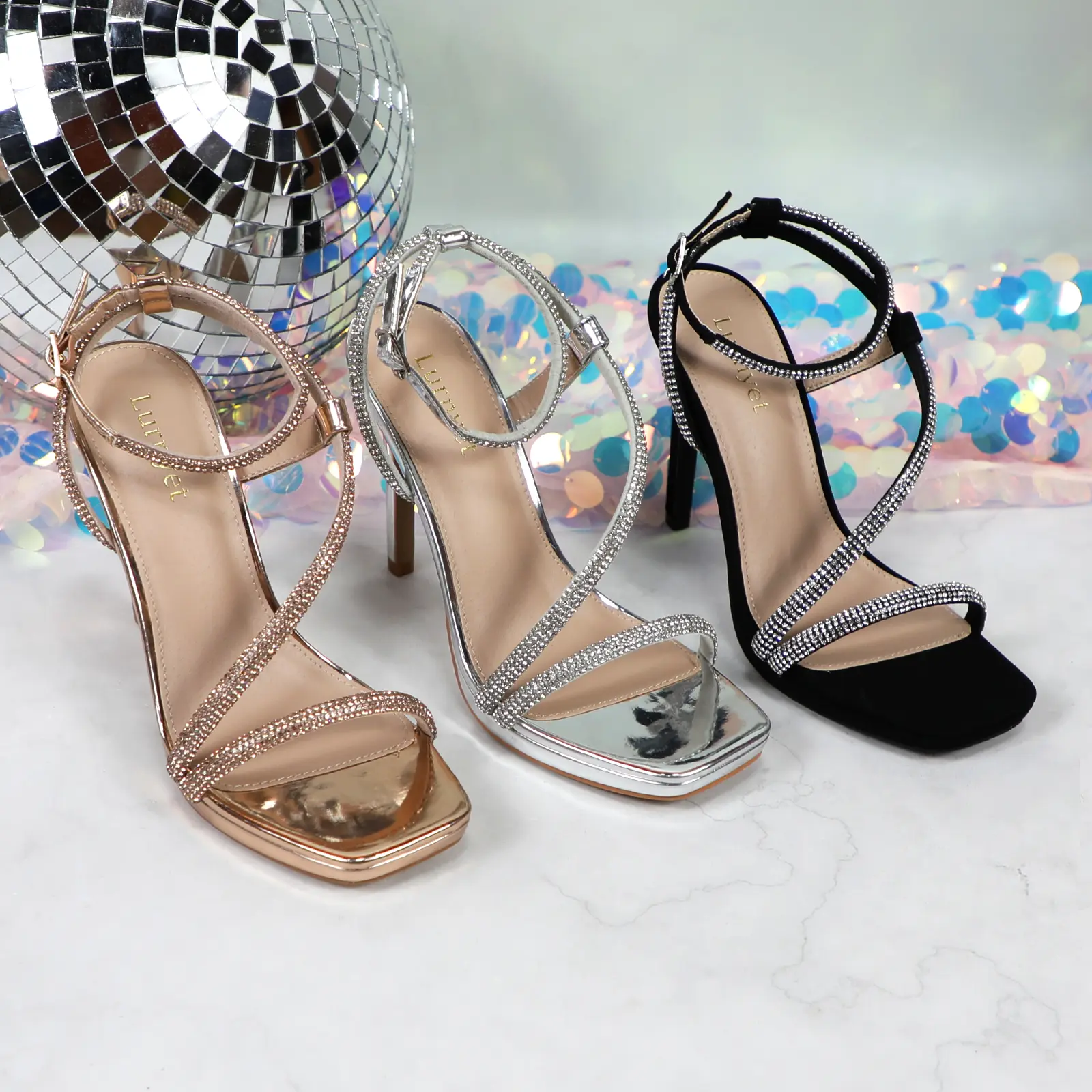 Trendy Women's Lace-Up Glitter Sandals with Square Toe Rhinestones, High Pencil Heels for Wide Feet, Daily Wear Party Wedding Prom Fashion vacation huarache de 3 piquetes women s summershoes open rubber sole shoe slide jute sandal woman clog men wedge tik
