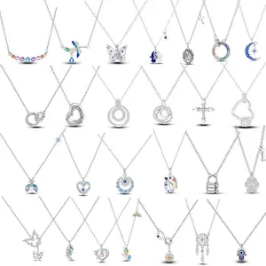 Luxury Necklace 925 Silver Original Sterling Zircon Dragonfly Butterfly Firefly Star Moon Chain Link For Women Wedding Jewelry
