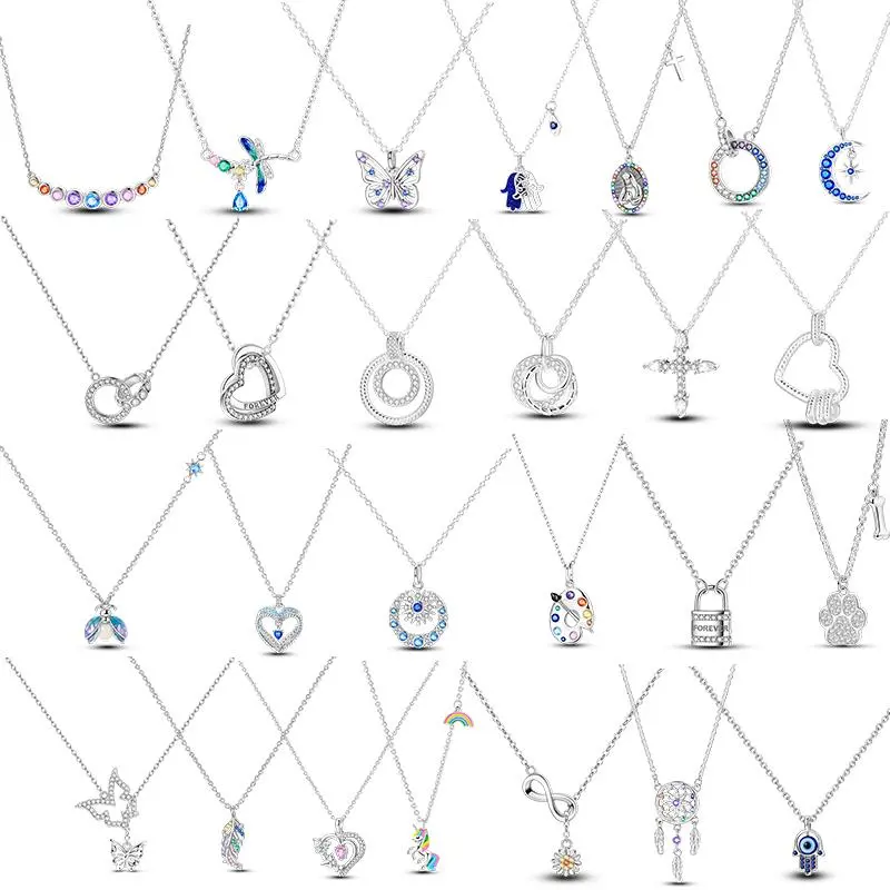 Luxury Necklace 925 Silver Original Sterling Zircon Dragonfly Butterfly Firefly Star Moon Chain Link For Women Wedding Jewelry