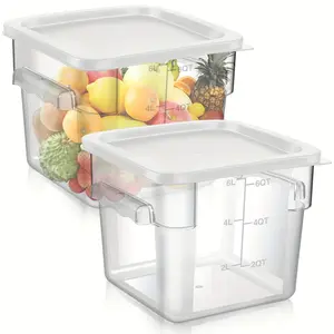 2 square food storage containers, polyamide transparent food container with lid, commercial storage with scale markings for commercial kitchen dough curing (white, 6 liters)