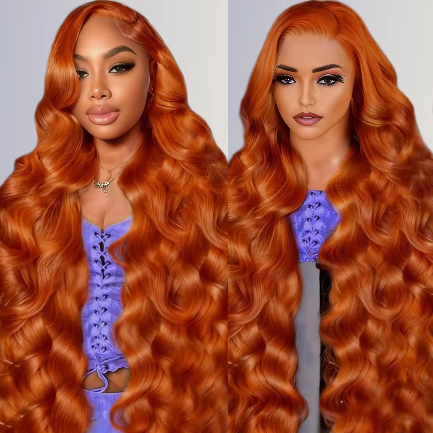 30 Inch Ginger Orange Lace Front Wigs Human Hair Body Wave Wavy 13x6 HD Lace Front Glueless Ginger Wig Human Hair 180% Density Transparent HD Lace Frontal Wigs Pre Plucked Hairline