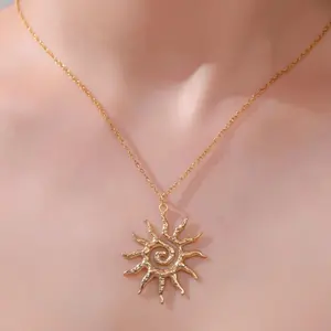 Vintage Chic Sun Pendant Necklace Stainless Steel Supernatural Necklace For Women Fashion Gold Color jewerry necklace
