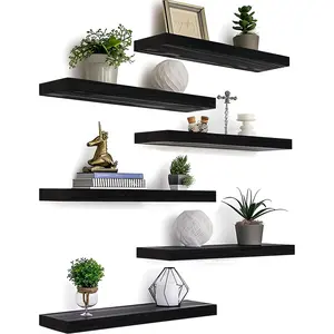 Black  Floating Shelves for Wall Rustic Wall Shelves for Bedroom Set of 6