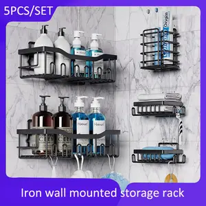 Storage Shelves Shampoo Holder Cosmetic Rack Iron Shower Drain Basket Bathroom Organizer luxury shower cap Water Proof Installation