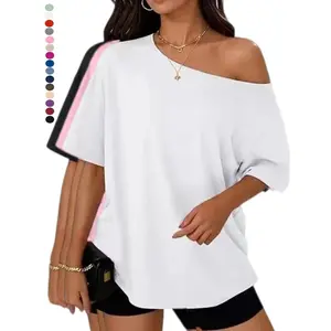 2026 Womens Off The Shoulder Tops Oversized T-Shirts Short Sleeve Tees Summer 2026 Casual Spring Clothes