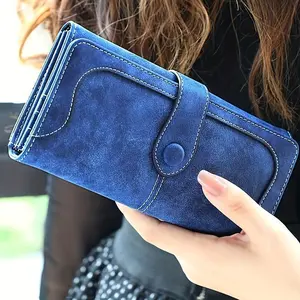 Men's & Women's Vegan PU Long Bifold Wallet, Nubuck Synthetic Leather Card Holder with 17 Card Slots, ID Window & Multi-Pocket Design