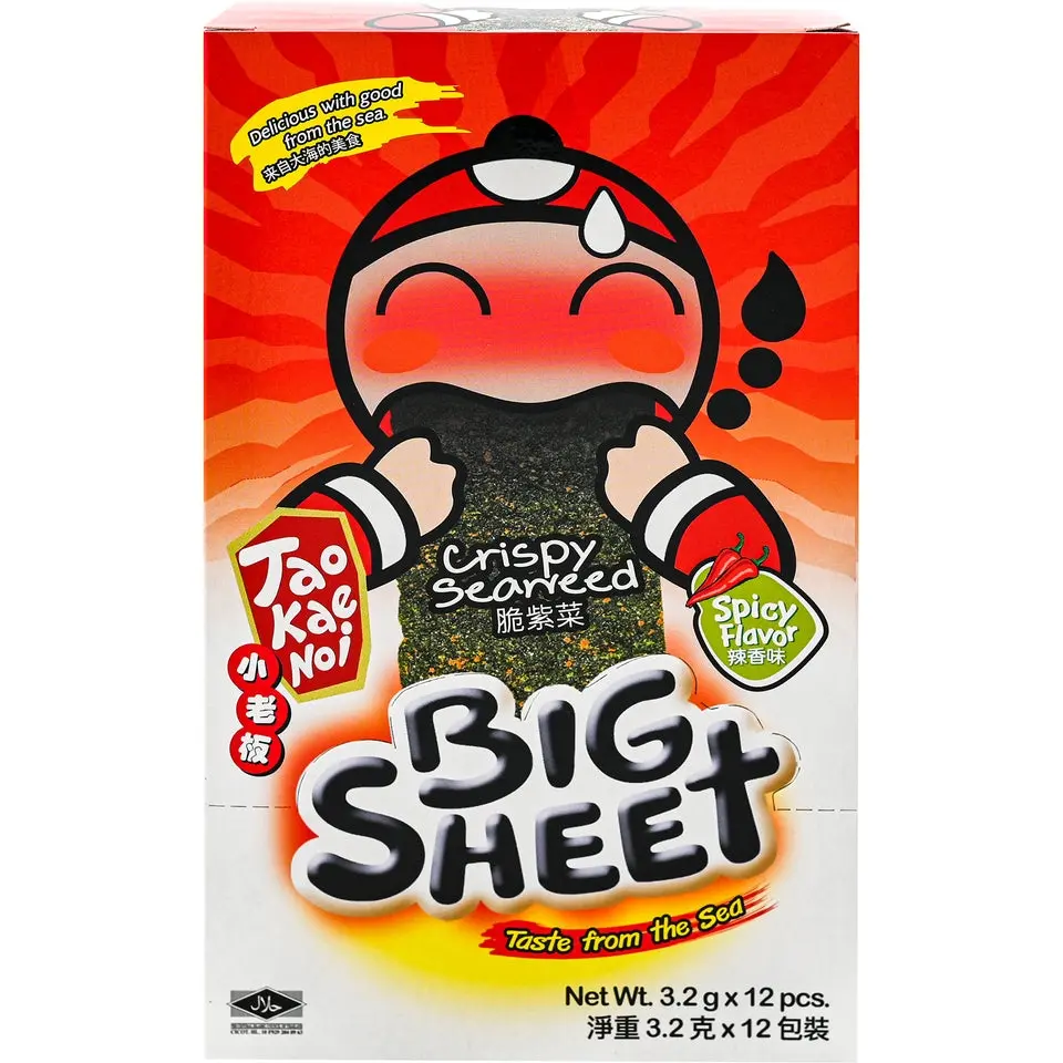 Taokaenoi Dried Big Kelp Sheets Seaweed Snacks - Savory, Crispy, Fiery Kick Spicy Flavor with Japanese Sauce, Seafood Taste, Ambient, Rice Pairing Option
