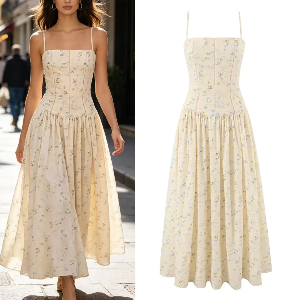 Women's 2026 High-End Minimalist Sleeveless Maxi Dress - Elegant Gentle Style, Slimming Fit, Floral Detail, Soft Charm, Sleek Look, Summer Casual Strap Womenswear