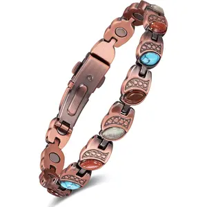 Feraco Pure Copper Bracelets for Women,Ultra Strength Magnetic Bracelet with 3800 Gauss Magnets & Natural Turquoise & Stones Boho Style Bangles