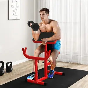 Adjustable Preacher Curl Bench for Strength Training, 265 LBS Capacity Seated Arm Isolation Station for Barbell & Dumbbell Bicep Workouts, Red Weight Lifting Bench