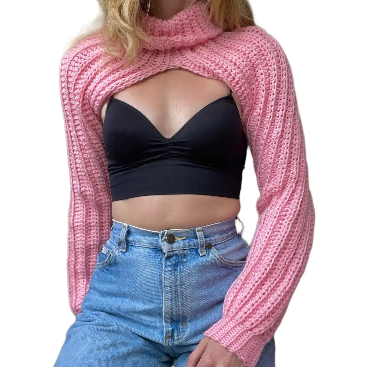 Handmade Crochet Ribbed Hot Pink Shrug Bolero for Women XS/S - Womenswear, Tops Knitwear