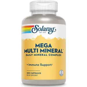 Solaray Mega Multi Mineral, Daily Mineral Complex with Calcium, Iron, Magnesium, Zinc, and More in Highly Absorbable Chelated Forms, Overall Health and Immune Support, 50 Servings, 200 Capsules