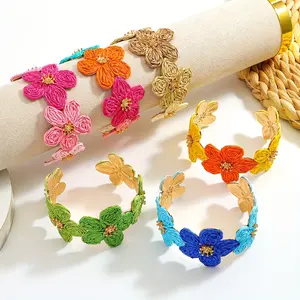 Handcrafted Flower Bracelets Bohemian Colorful Five-Petal Flower Open Bangles, Elegant For Everyday And Vacation Wear Perfect