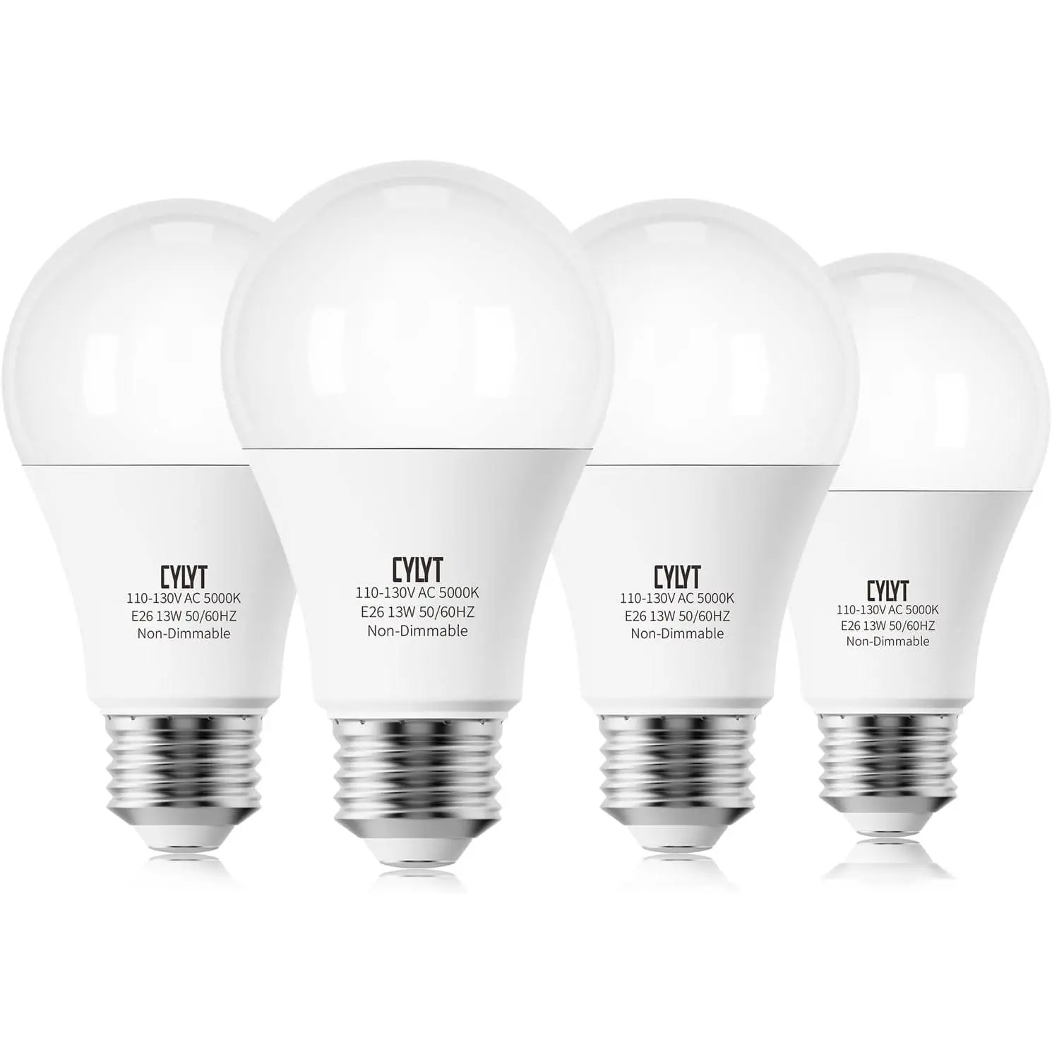 CYLYT 100W Equivalent Bright LED Light Bulbs, Daylight White 5000K A19 Lightbulbs, Focos LED para Casa, for Kitchen Bedroom Indoor, 1500 Lumens, E26 Standard Base, 4-Pack, Non-Dimmable