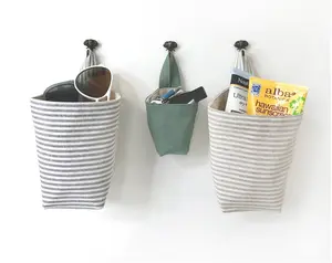 Hanging Linen Fabric Basket | Reversible Canvas Storage & Organizer Bin | Washable Home Decor Plant Basket | Mini, Small, or Medium