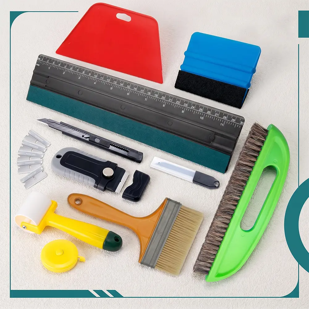 Multi-Size Wallpaper Smoothing Tools Kit - Includes 4in,7.6in,12in Squeegees, Seam Roller, Paste Brush, Measuring Tape, Razor Blade Scraper,10pcs Blades - No Creases or Wrinkles Indoor Peel & Stick Contact Paper Tool