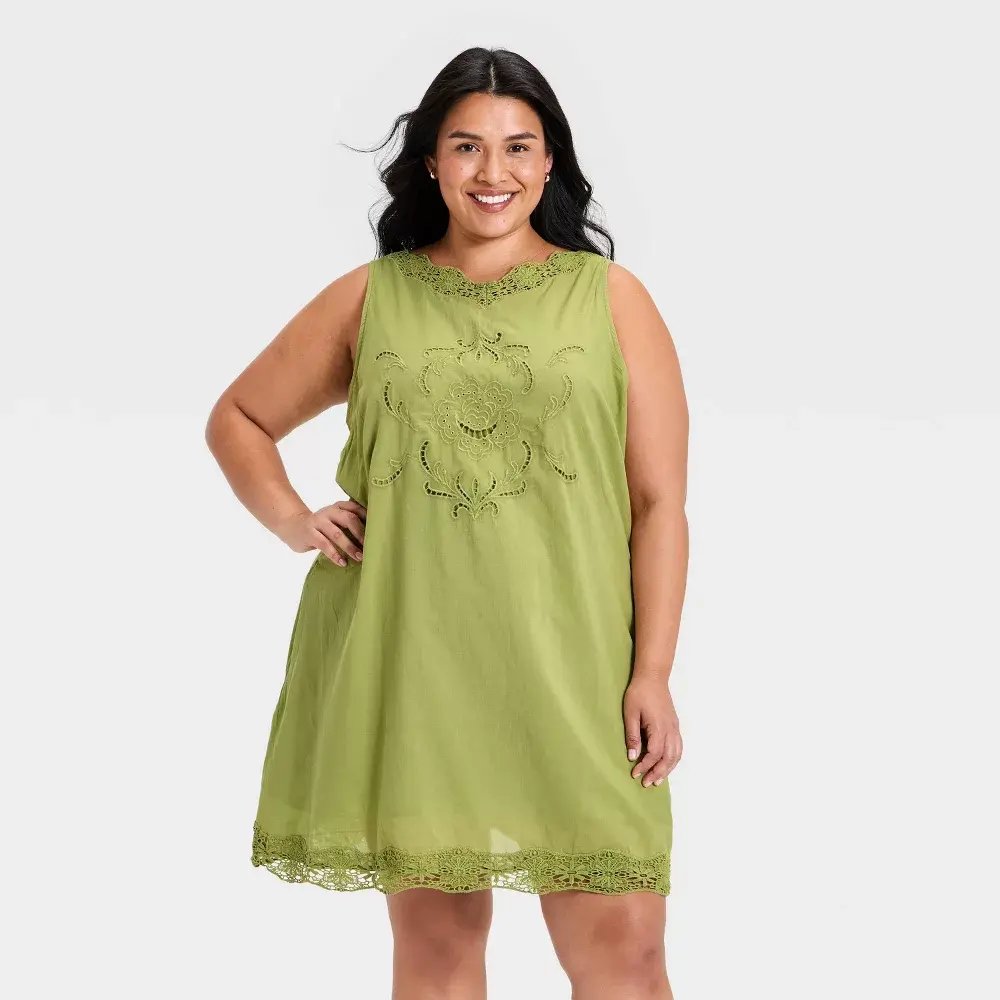 Women's Cutwork Mini Shift Dress - Universal Thread Olive Green 4X