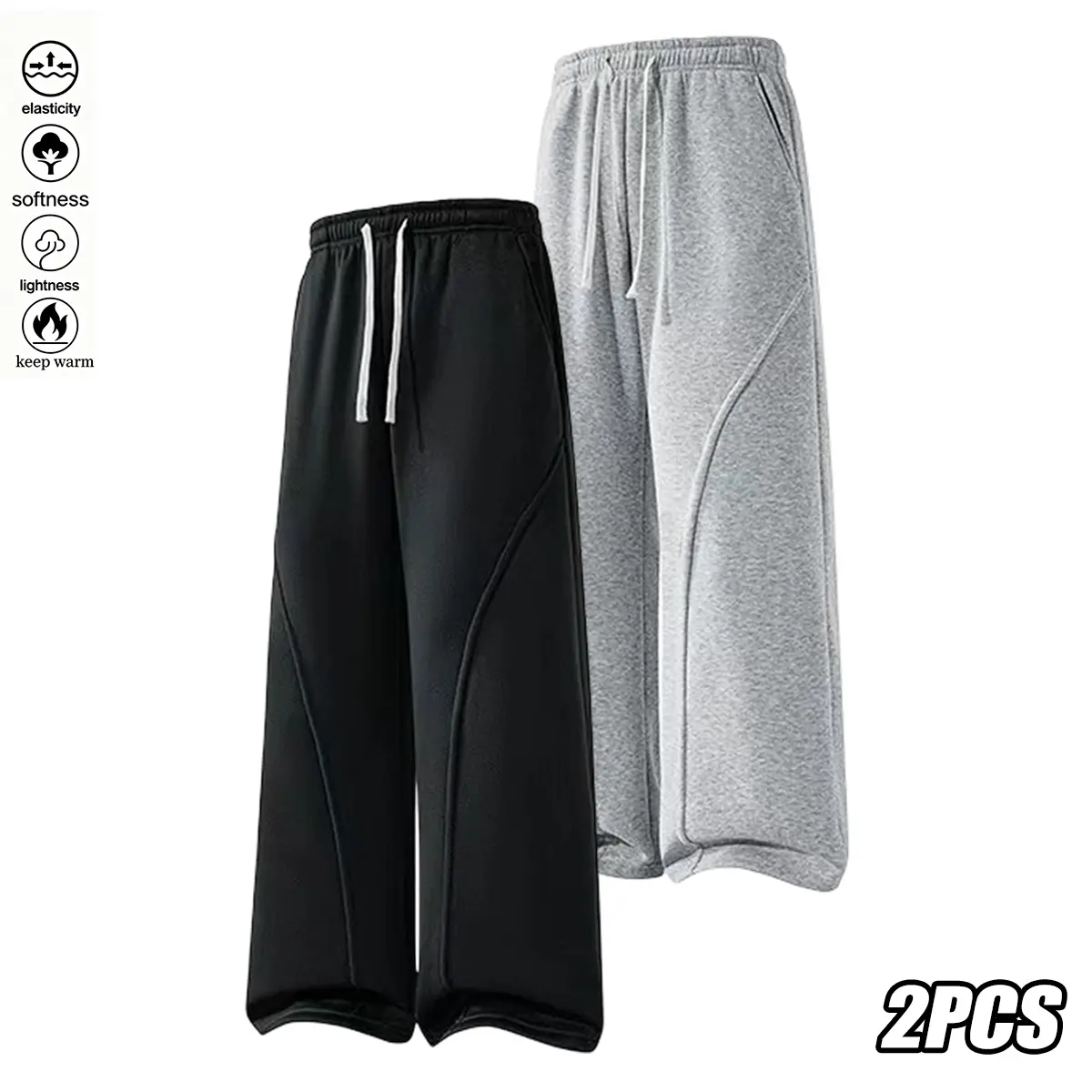 Men's 2-Pack Autumn/Winter Ultra-Soft Wide-Leg Sweatpants - Baggy Sweats, Comfy Loose-Fit Pants for Basketball, Running, Baggy Sweatpants, Comfy Pants, Wide-Leg Sweatpants Men's Pants, Solid Colors