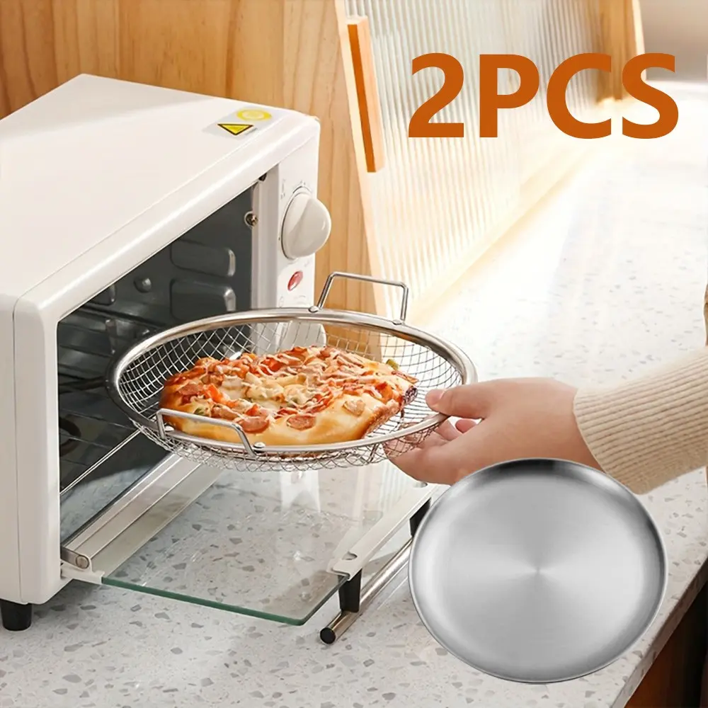 2pcs Reusable Stainless Steel Oil Filter Tray with Handle, Ideal for Deep Fryer and Grilling, Kitchen Oil Draining Mesh Tray
