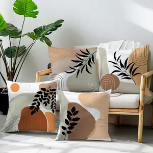 4pcs, Single-Sided Printed Pillow Covers, Bohemian Plant Geometric Pattern Pillow Covers, 44.98*44.98 cm, Home Decor Pillow Covers Suitable for Living Room Sofa And Bedroom, Pillow Inserts Not Included