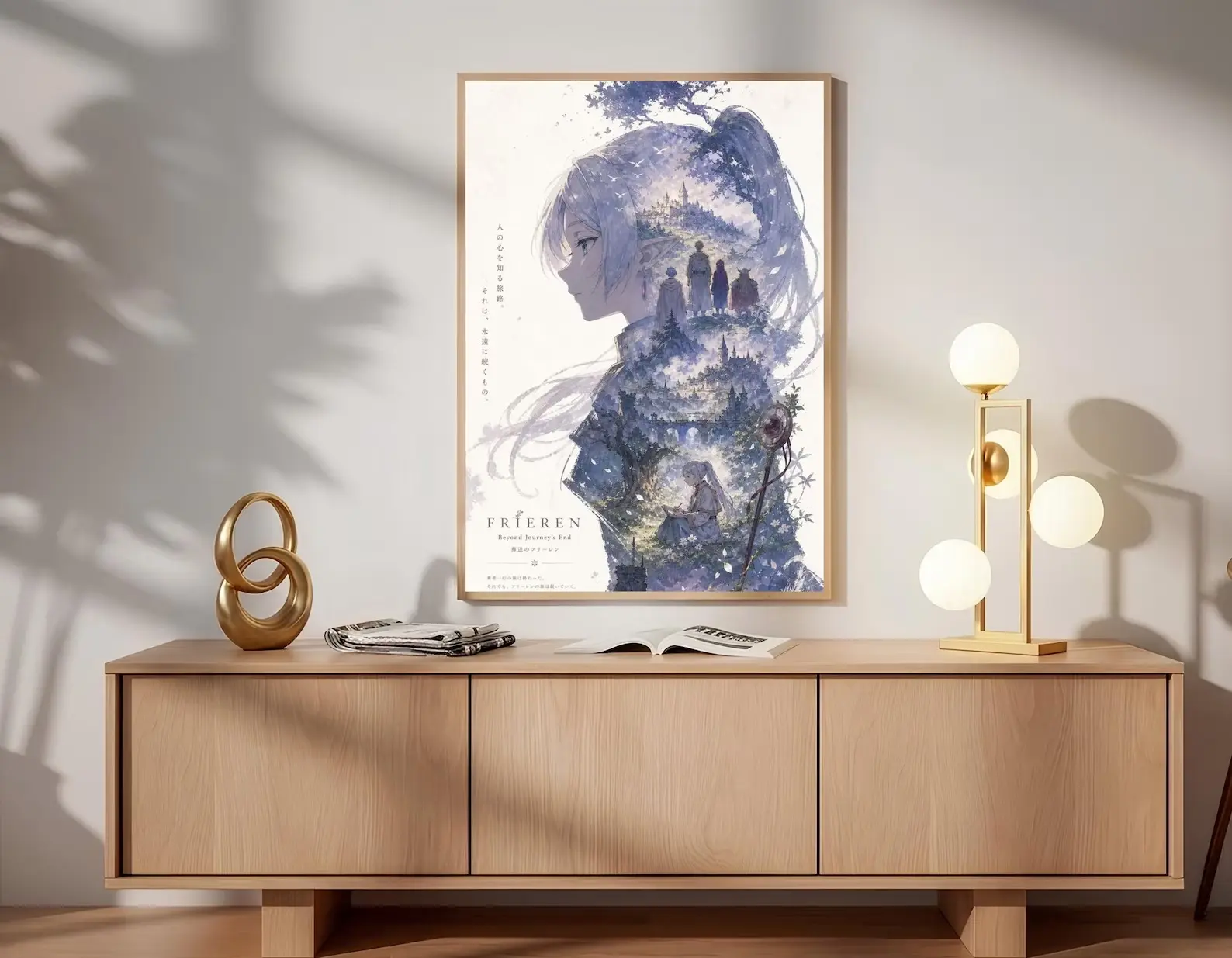 Frieren Beyond Journey End Poster, Double Exposure Watercolor Anime Art, Wall Decor, Art Print
