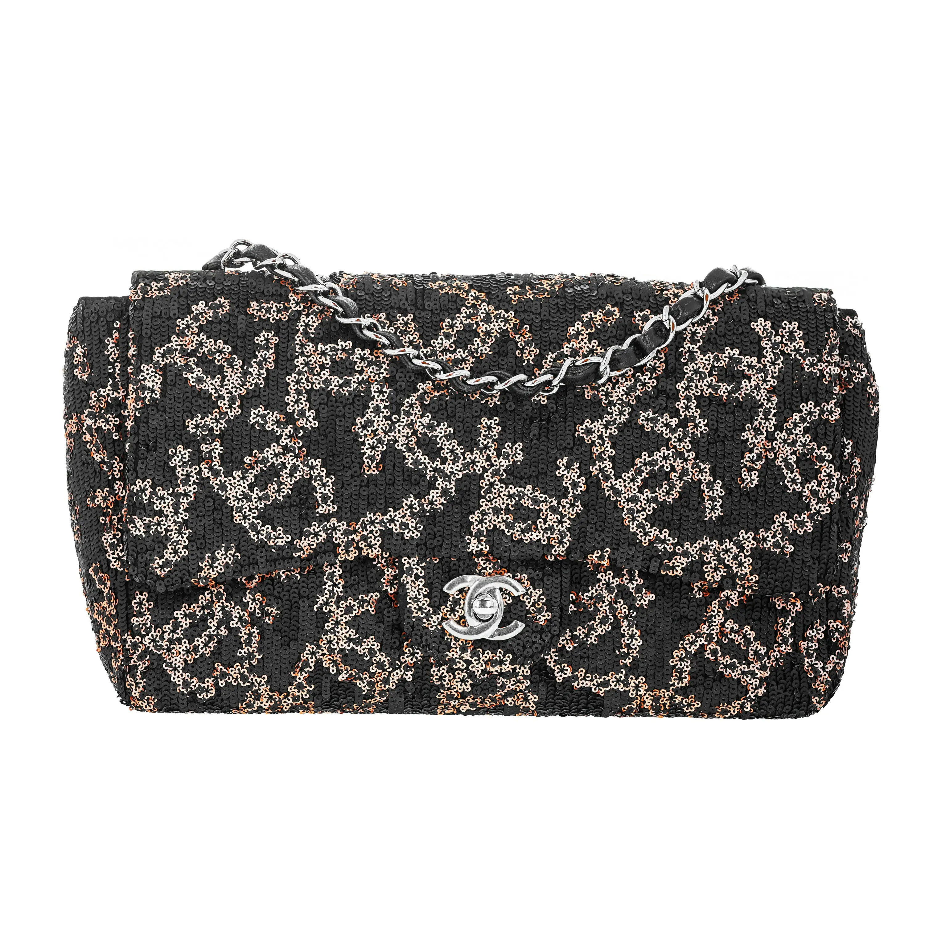 Pre-owned CHANEL Sequin Crossbody Bags Classic Single Flap Medium Black Gold