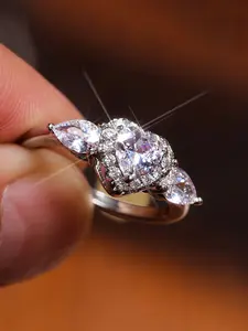 Luxurious Moissanite Ring for Women, Heart Element, Elegant 3D Zircon Engagement & Wedding Ring, Teardrop Zircon Band, Daily Wear