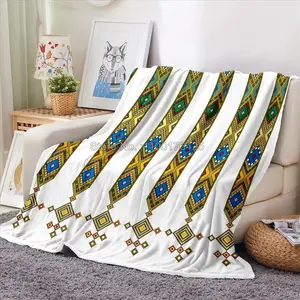 Wihte Africa Ethiopian Art Empire Abyssinia Soft Warm Polyester Throw Flannel Blanket for Couch Bed Travel Cover Bedding