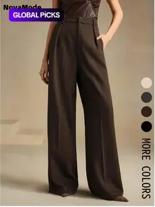 Women's Solid Color Basic Wide Leg Loose Pants, Elegant Fashion Casual Trousers for Work Office Business, Ladies Bottoms for All Seasons, Womenswear