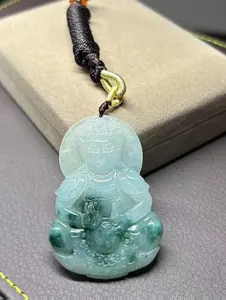 ICY LIGHT GREEN JADEITE JADE GUANYIN PENDANT