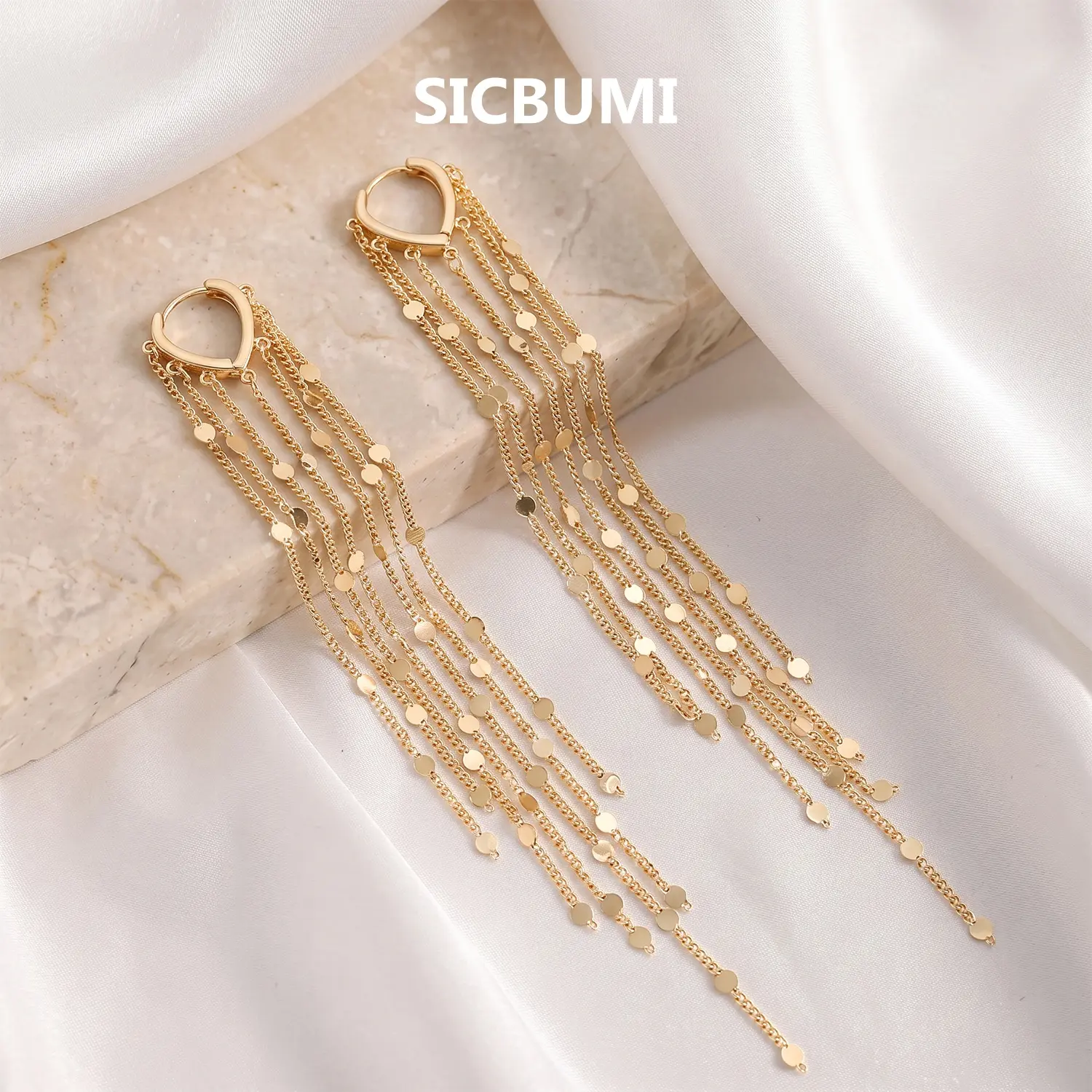Sicbumi 14K Gold Plated Long Tassel Earrings for Women, Chain Tassel Threader Earrings Trend Dangling, Trendy Hypoallergenic  Chandelier Threading Long Gold Dangle Earrings for Bride Party Prom Jewelry Gifts #summerwins