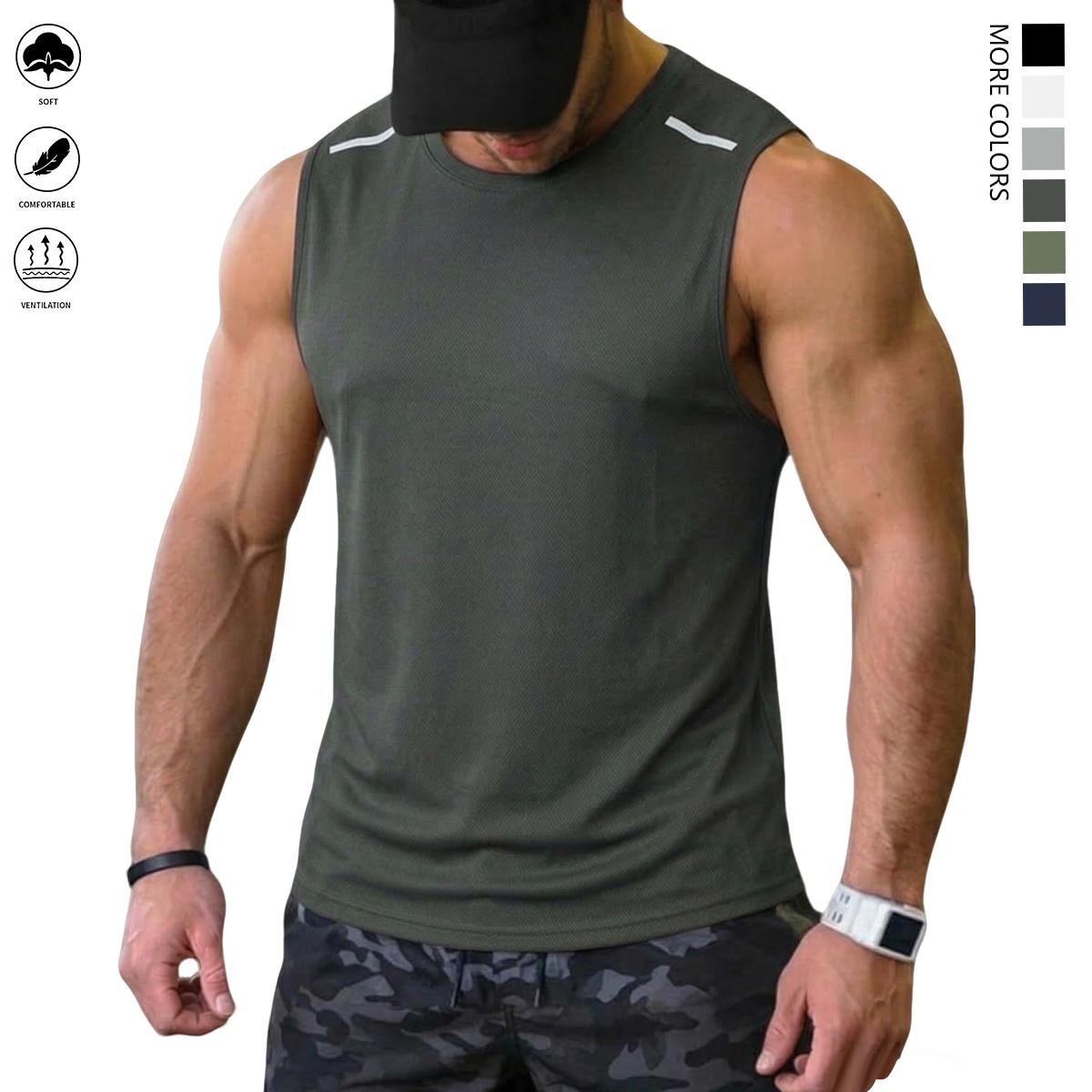 Men's Quick Dry Athletic Tank Top Reflective Design Sleeveless Workout Shirt for Men, Lightweight Breathable Running Gym Fitness Tank Top for Training, Outdoor Sports