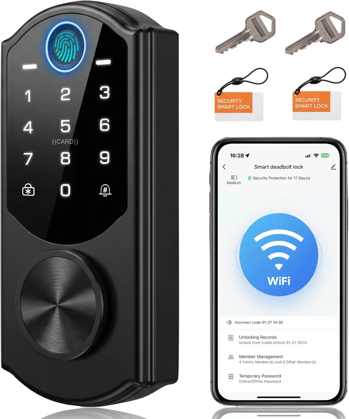 WiFi Smart Deadbolt Door Security Lock - Electronic Keyless Entry for Front Doors, Built-in WiFi, Touchpad Touchscreen, App Remote Control, Auto Lock, Easy Installation, Smart Home Gadgets