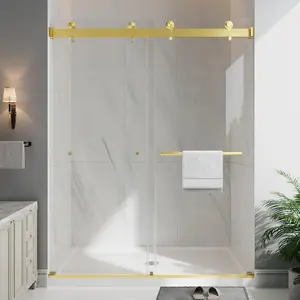 KPUY 76" Frameless Double Sliding Shower Door Bypass Design Adjustable Width 43-60" Matte Black Brushed Gold Brushed Nickel Nano-Tech Easy Clean