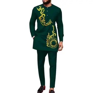 African Dashiki Outfits for Men African Suits Long Sleeve Print Shirts and Pant African Mens Clothing Wedding Wear Menswear Fabric men's 2 piece set