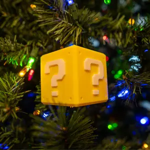 Christmas Ornament - Question Block Yellow Block with White Question Marks for Nerdy Christmas Trees