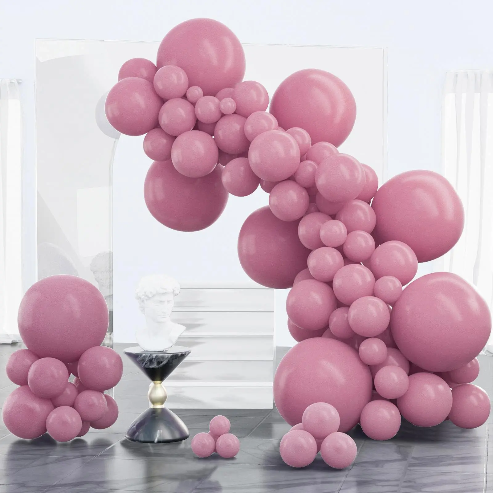 PartyWoo Thick Round Solid Rubber Balloon Arch Kit, 100pcs Dusty Pink Balloons (18in, 12in, 10in, 5in Sizes) for Baby Shower, Happy Birthday, Gender Reveal Decorations
