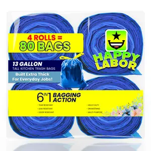 Happy Labor Strong Multipurpose Drawstring Trash Bags 13 Gallon Unscented - 80COUNT [Tall Kitchen Trash Bags Office Unscented Waste Bags Home Garbage Bags for Yard] (Tall Kitchen Trash Bags)