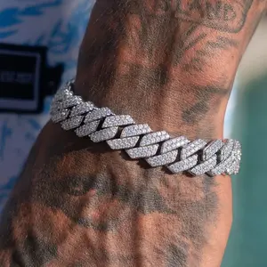 New 2026 14MM Iced Prong Link Cuban Chain Bracelets for Men Women Full Rhinestones Chunky Miami Cuban Bracelet Punk Hip Hop Jewelry Gift for love