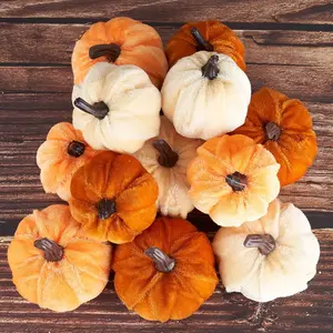 Diahom Grace Velvet Pumpkin Decor 12Pcs Artificial Fake Faux Velvet Foam Fabric Pumpkins for Fall Home Farmhouse Harvest Thanksgiving Decorative Table Centerpieces