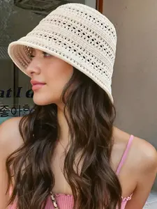 Breathable Hollow-Out Knit Fisherman Cap, Foldable Sun Protection Bucket Hat, Outdoor Hiking Camping Travel Use, Summer Fashion