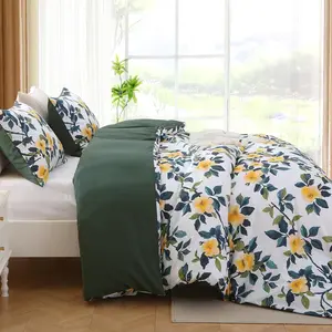JOLLYVOGUE Duvet Cover Queen Size, Reversible Floral Vintage Duvet Cover Set with Zipper Closure, 3 Pieces Botanical Patterns Soft Microfiber Bedding Set (90"x90", 2 Pillow Cases, Winter Jasmine Green)